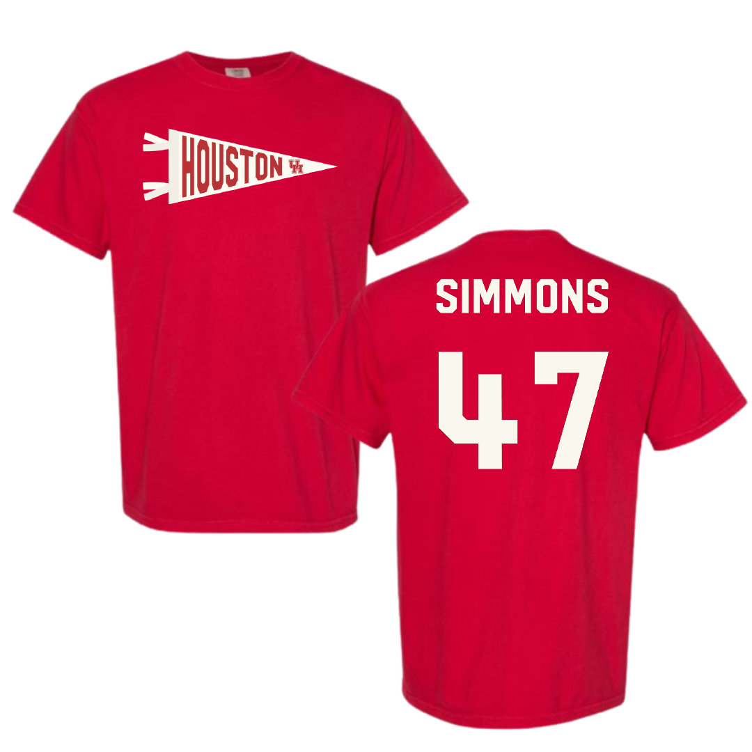 University of Houston Baseball Red Pennant Comfort Colors Tee - #47 Logan Simmons