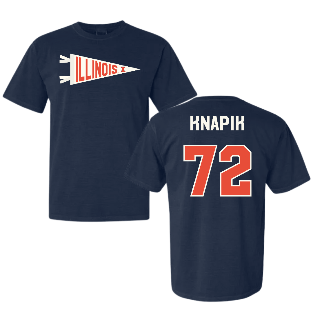 University of Illinois Football Navy Pennant Comfort Colors Tee - #72 Ayden Knapik