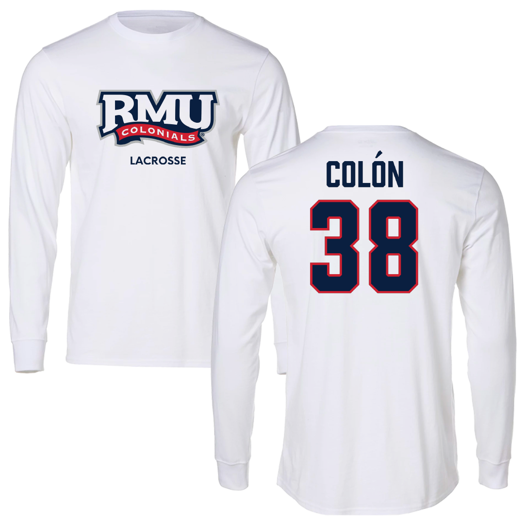 Robert Morris University Lacrosse (M) White Mascot Long Sleeve - #38 Sam Colón