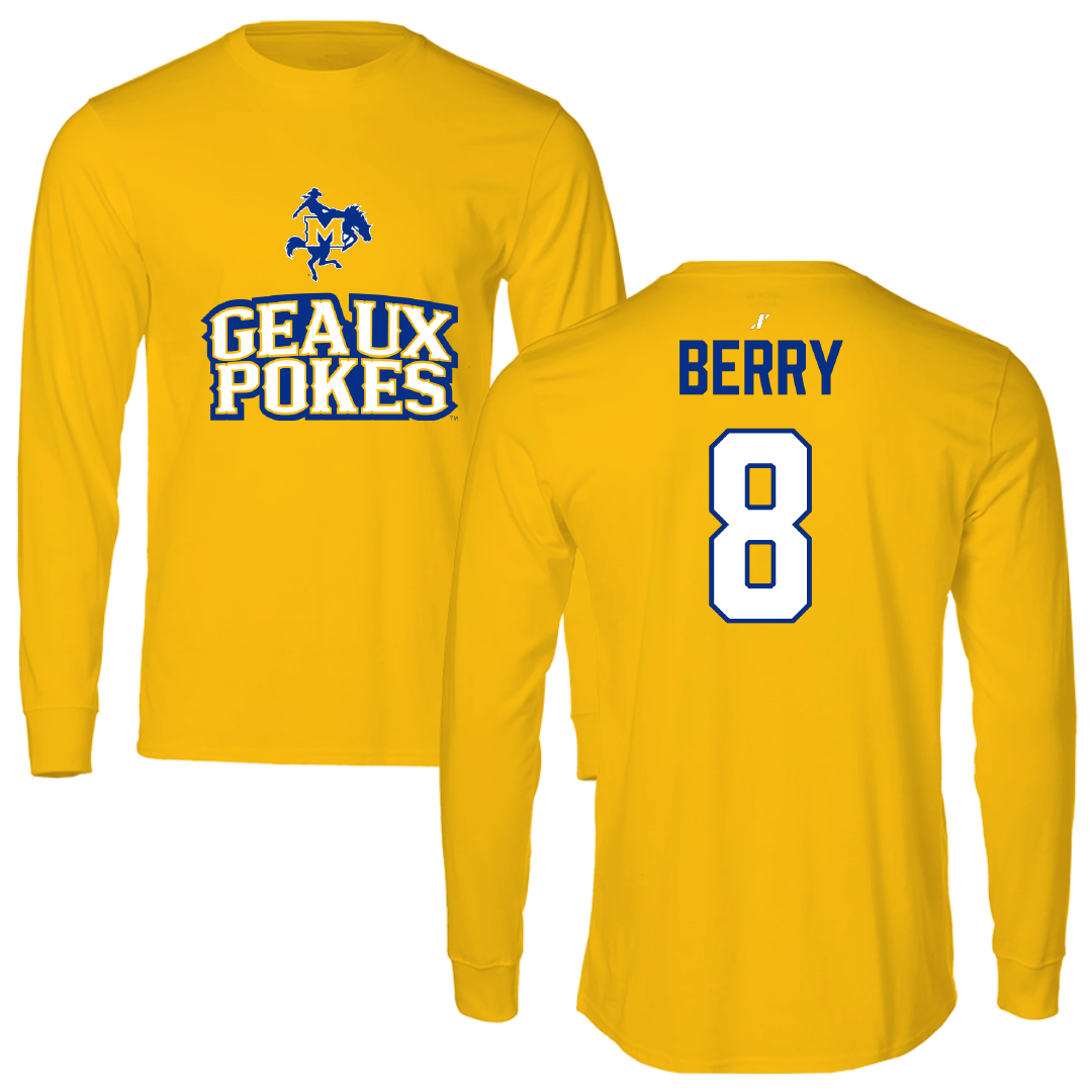 McNeese State University Basketball Gold General Long Sleeve - #8 Avari Berry