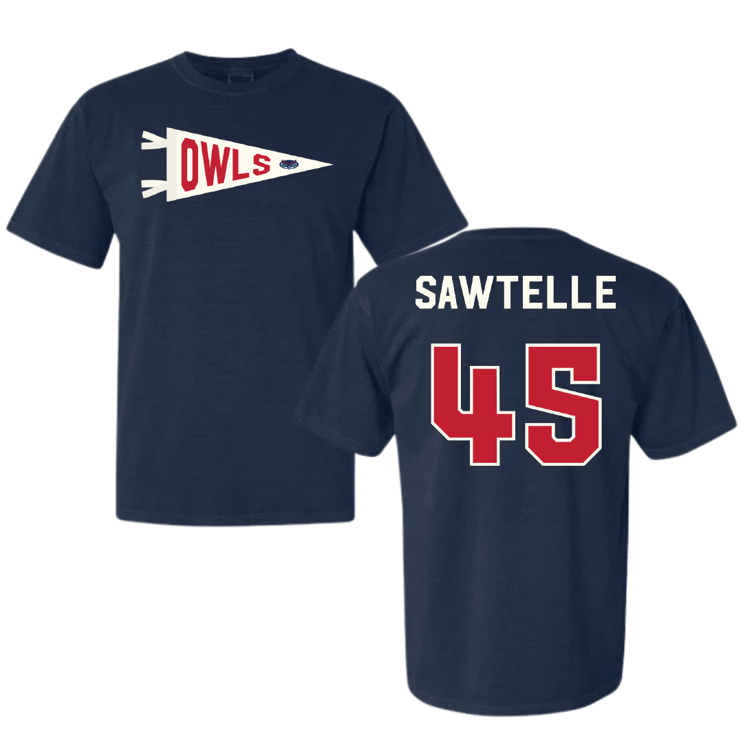 Florida Atlantic University Football Navy Pennant Comfort Colors Tee - #45 Makai Sawtelle