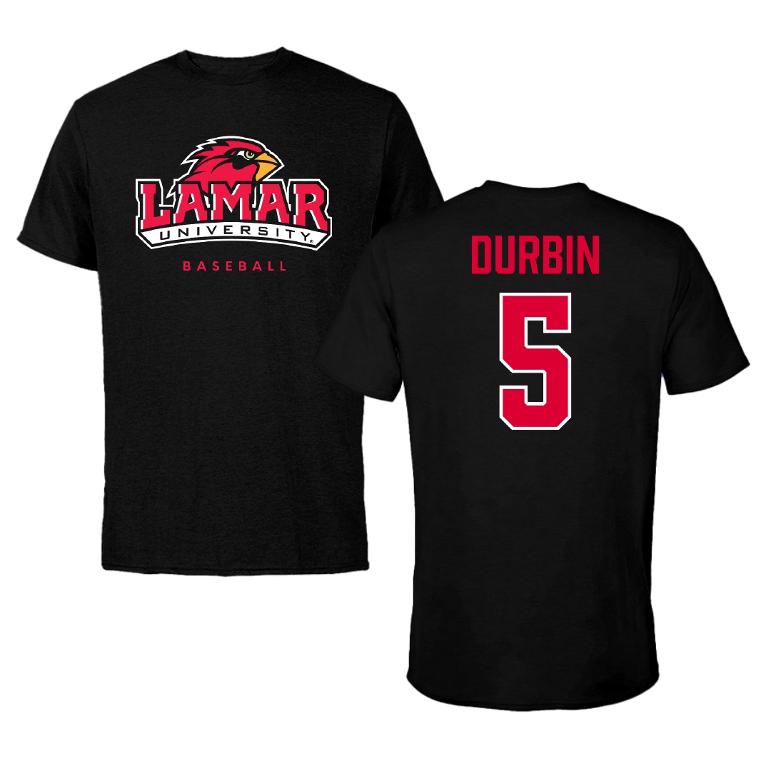 Lamar University Baseball Black Performance Tee - #5 Beau Durbin