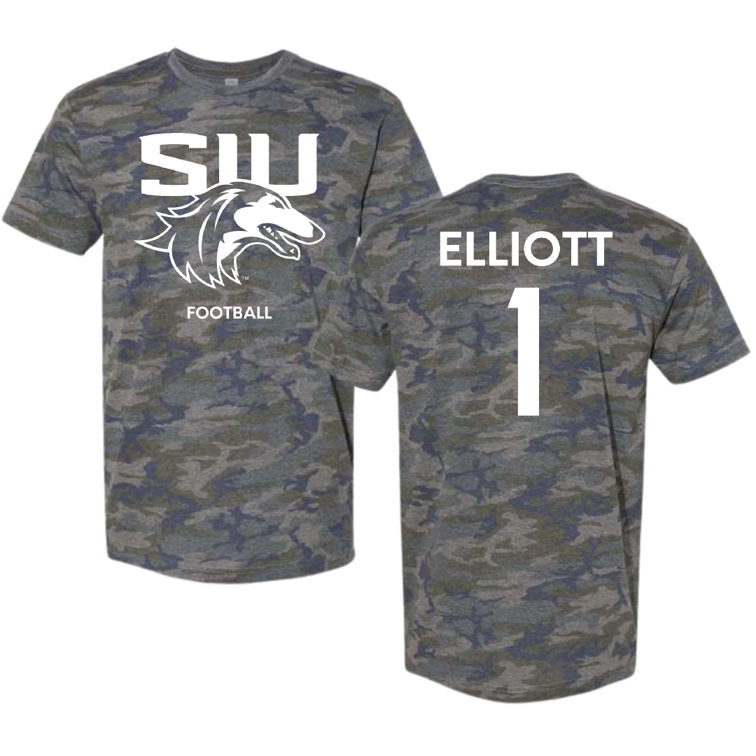 Southern Illinois University at Carbondale Football Vintage Camo Tee - #1 Romeir Elliott