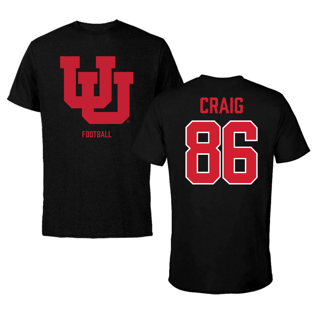 University of Utah Football Black Tee - #86 Brigden Craig