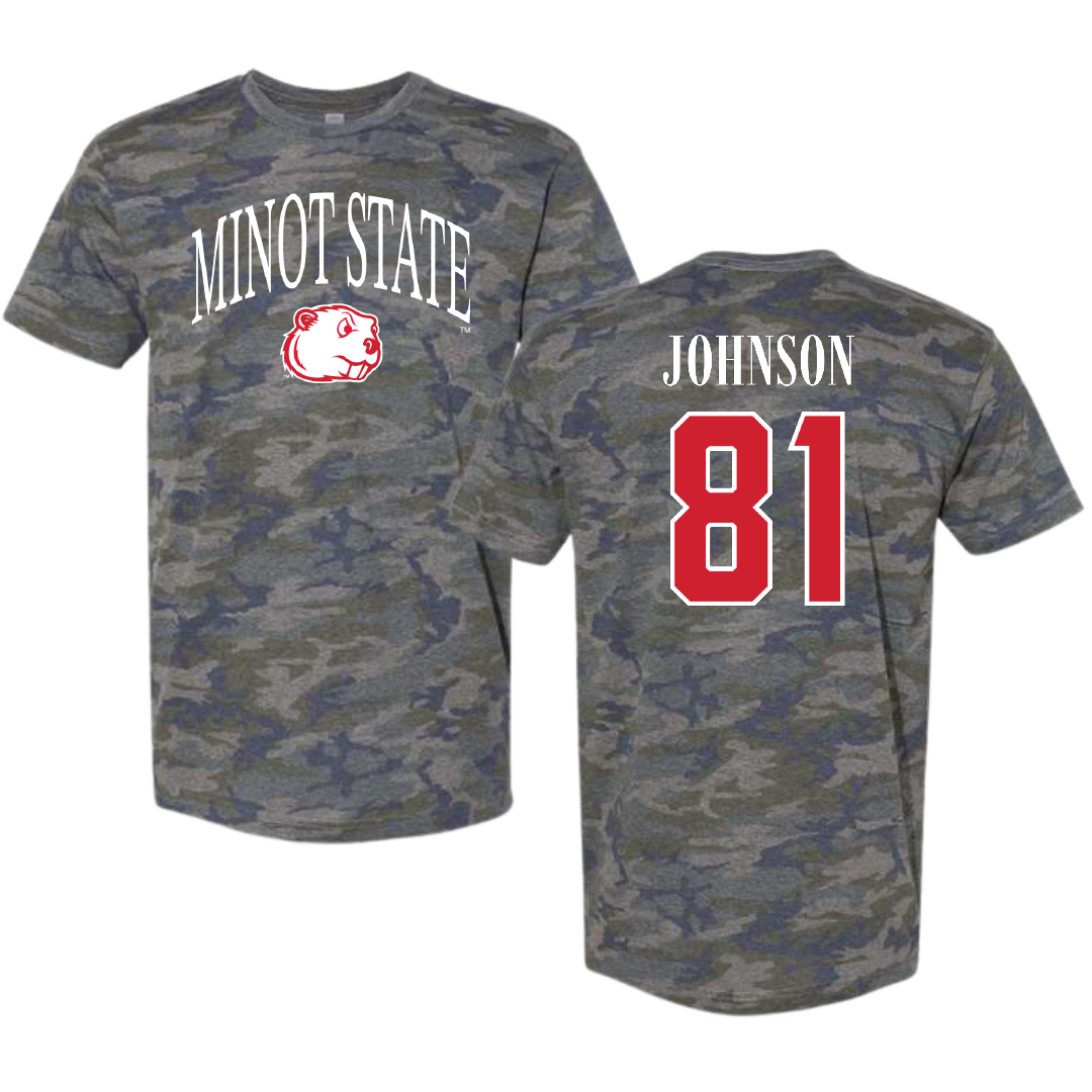 Minot State University Football Vintage Camo Tee - #81 Tyler Johnson