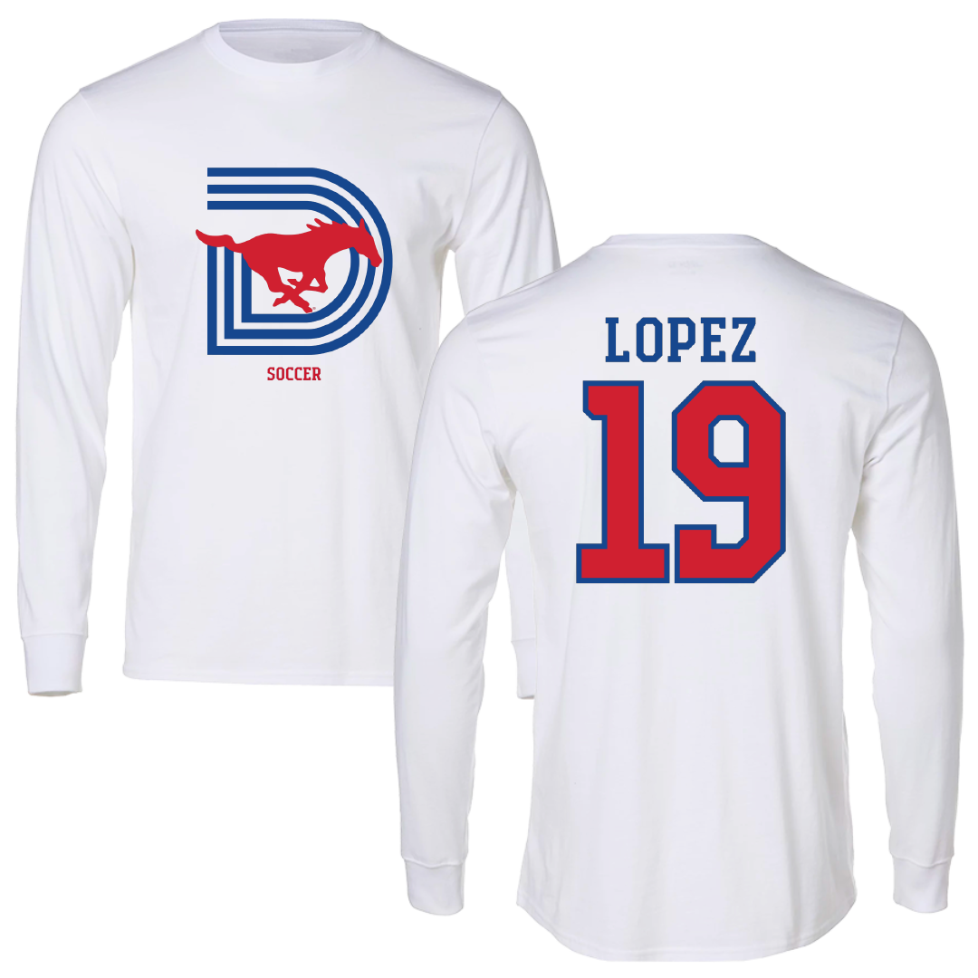 Southern Methodist University Soccer (M) White Long Sleeve - #19 Milton Lopez