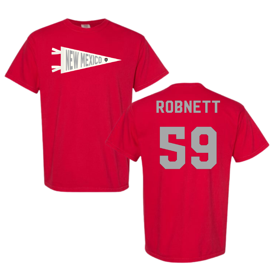 University of New Mexico Football Red Pennant Comfort Colors Tee - #59 Kaden Robnett