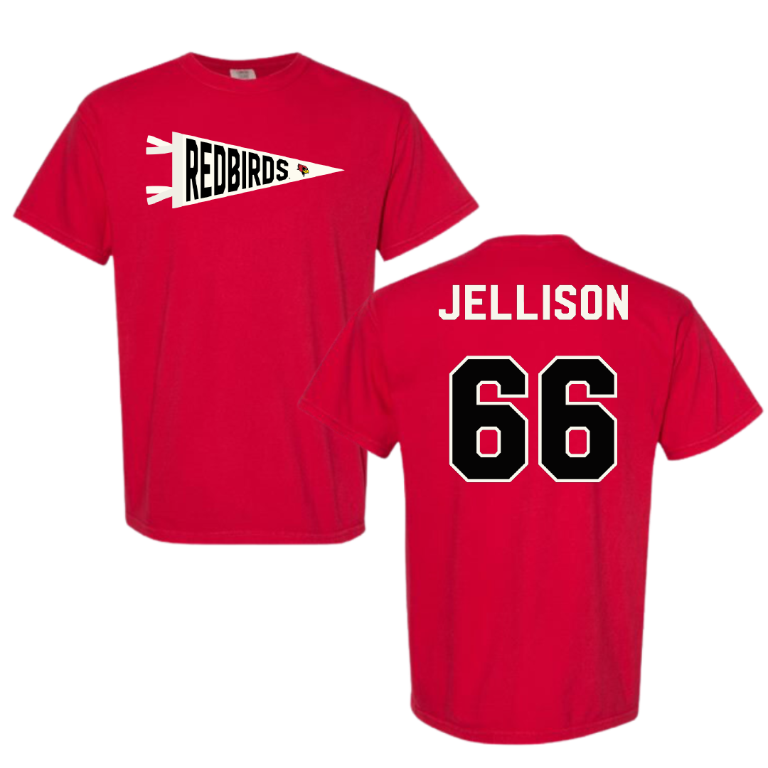 Illinois State University Football Red Pennant Comfort Colors Tee - #66 Brayden Jellison