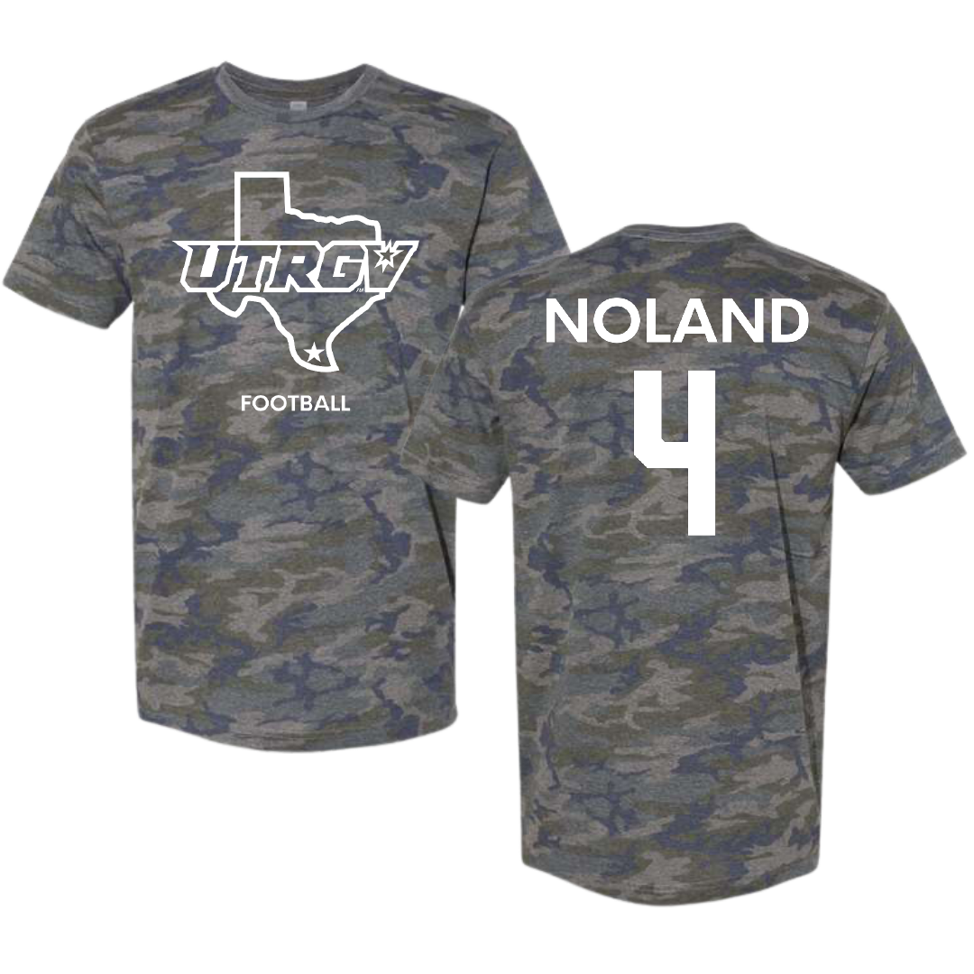 The University of Texas Rio Grande Valley Football Vintage Camo Tee - #4 Xayvion Noland