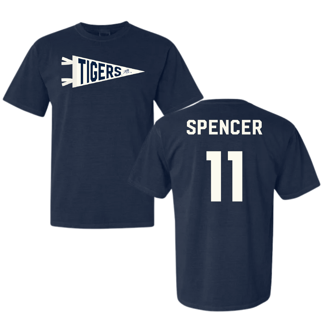 Jackson State University Football Navy Pennant Comfort Colors Tee - #11 Isaiah Spencer