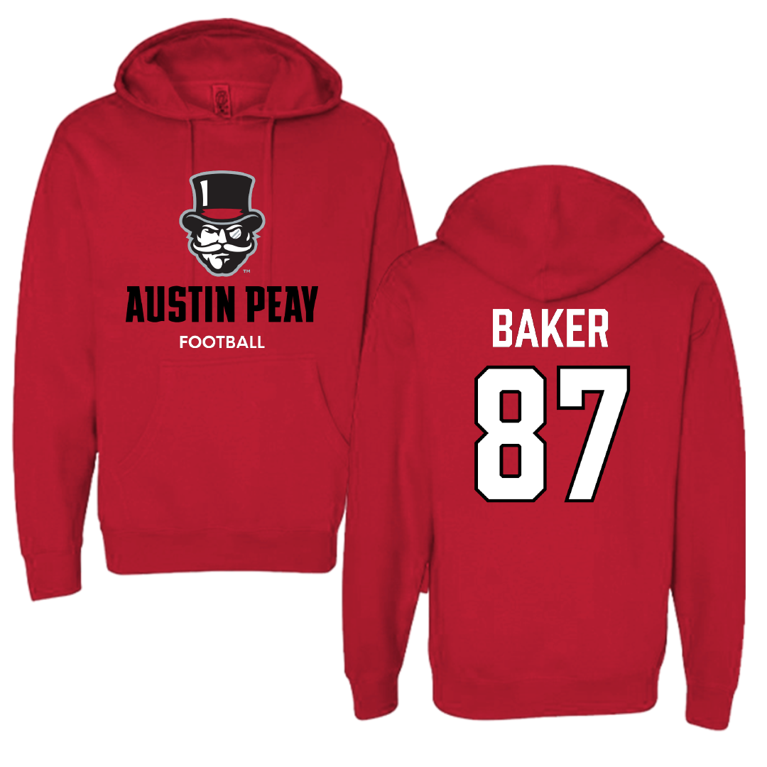 Austin Peay State University Football Red Hoodie - #87 Jack Baker
