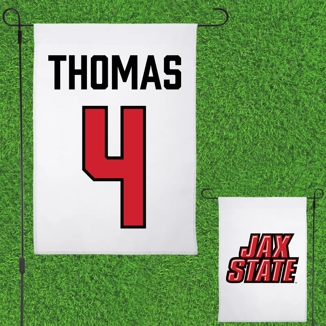 Jacksonville State University Baseball White Garden Flag - #4 Kenskey Thomas