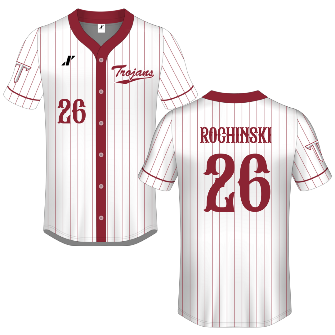 Troy University White Pinstripe Button-Down Jersey - #26 Kalee Rochinski