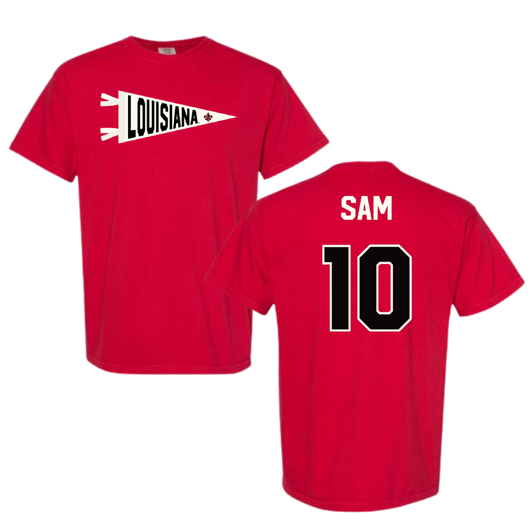 University of Louisiana at Lafayette Basketball Red Pennant Comfort Colors Tee - #10 Aasia Sam