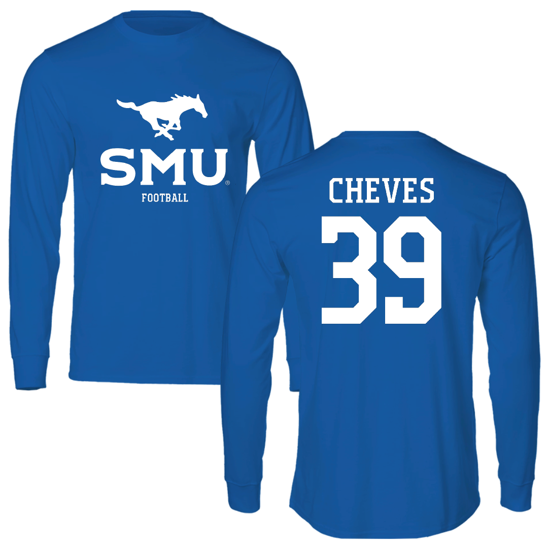 Southern Methodist University Football Blue Mascot Long Sleeve - #39 Keaton Cheves
