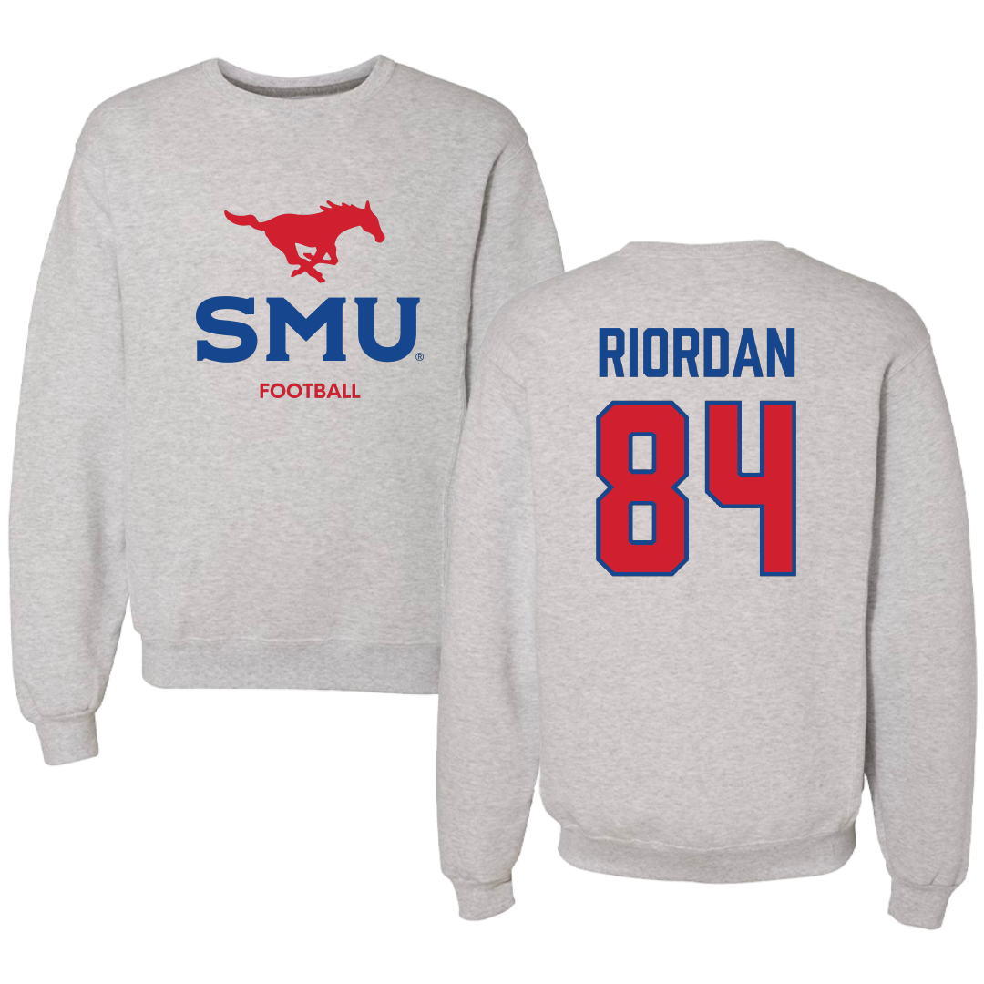 Southern Methodist University Football Light Gray Crewneck - #84 Tripp Riordan