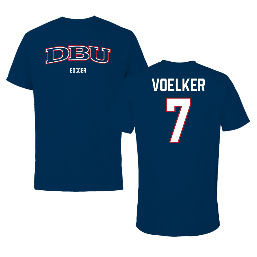 Dallas Baptist University Soccer (M) Navy Performance Tee - #7 Peyton Voelker
