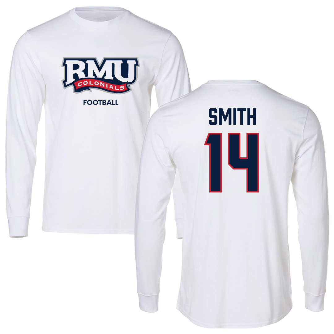 Robert Morris University Football White Mascot Performance Long Sleeve - #14 Zin'tayvious Smith