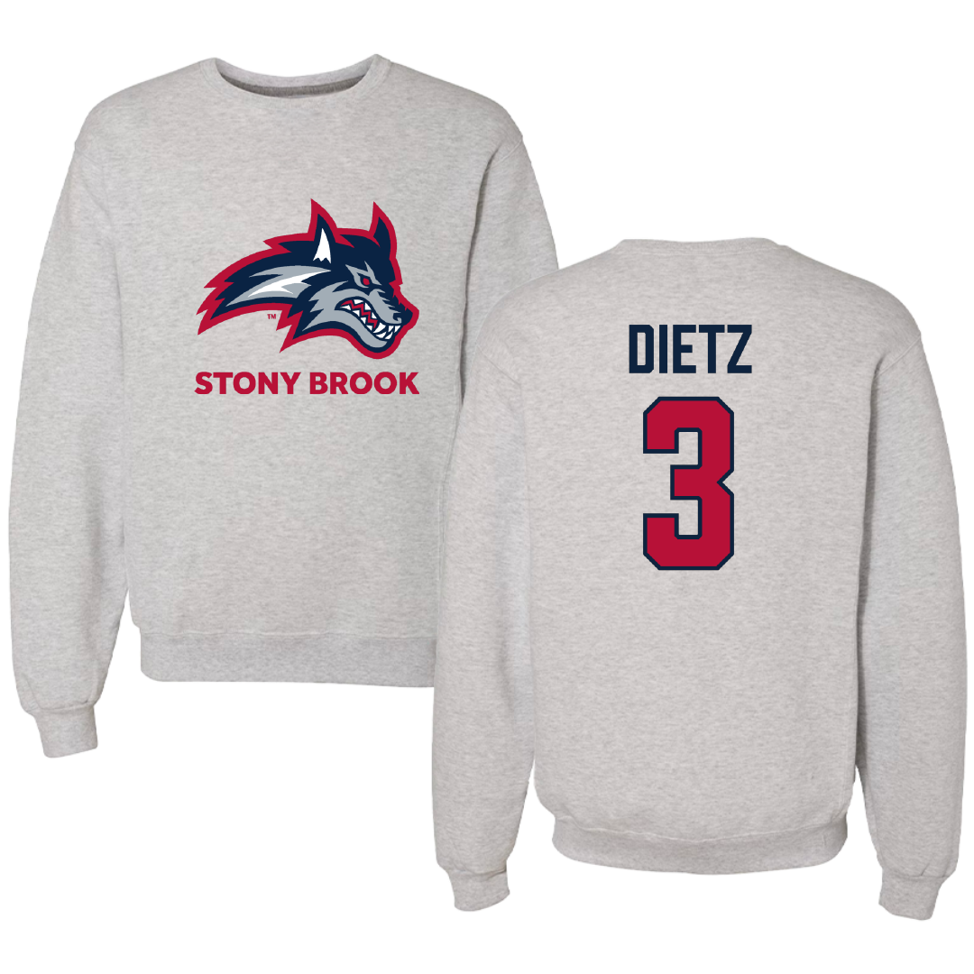 Stony Brook University Football Light Gray Crewneck - #3 Marqeese Dietz