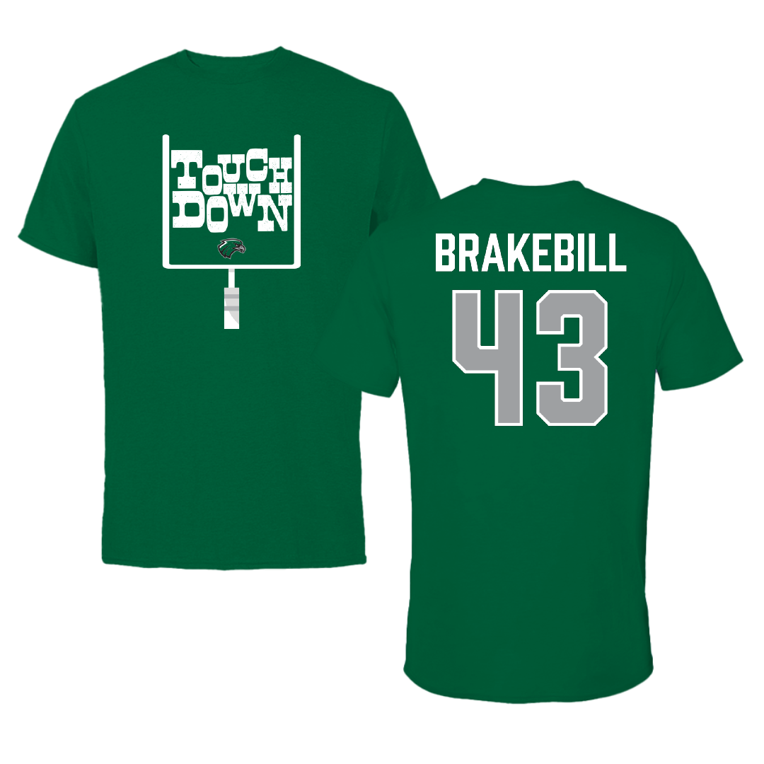 Northeastern State University Football Green Touchdown Performance Tee - #43 Kale Brakebill