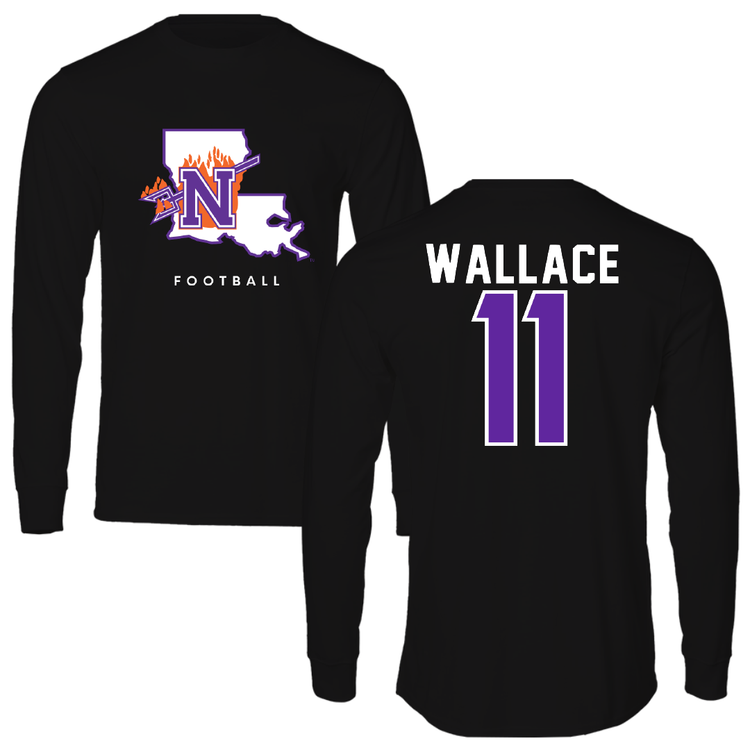Northwestern State University Football Black Block Performance Long Sleeve - #11 Dane Wallace