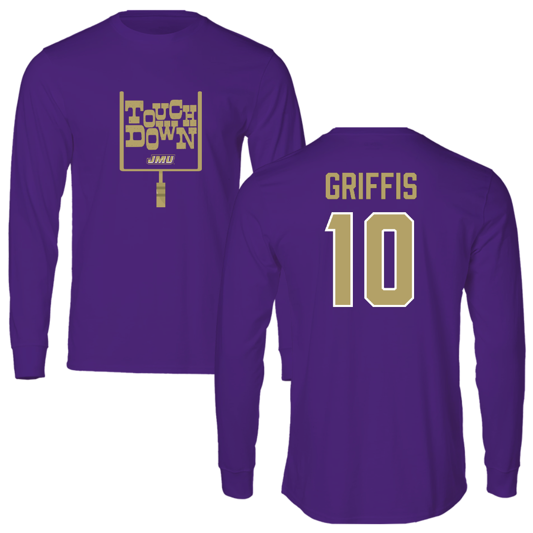 James Madison University Football Purple Touchdown Long Sleeve - #10 Brett Griffis