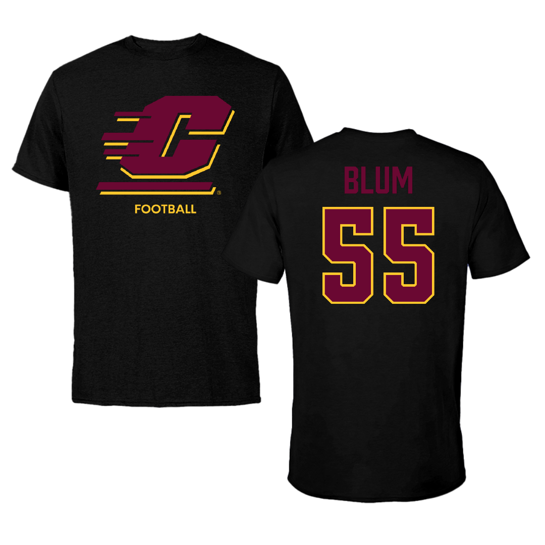 Central Michigan University Football Black Performance Tee - #55 Ryan Blum