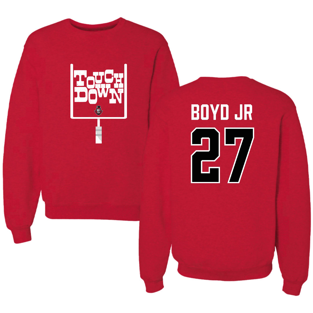 Austin Peay State University Football Red Touchdown Crewneck - #27 Tetoe Boyd Jr