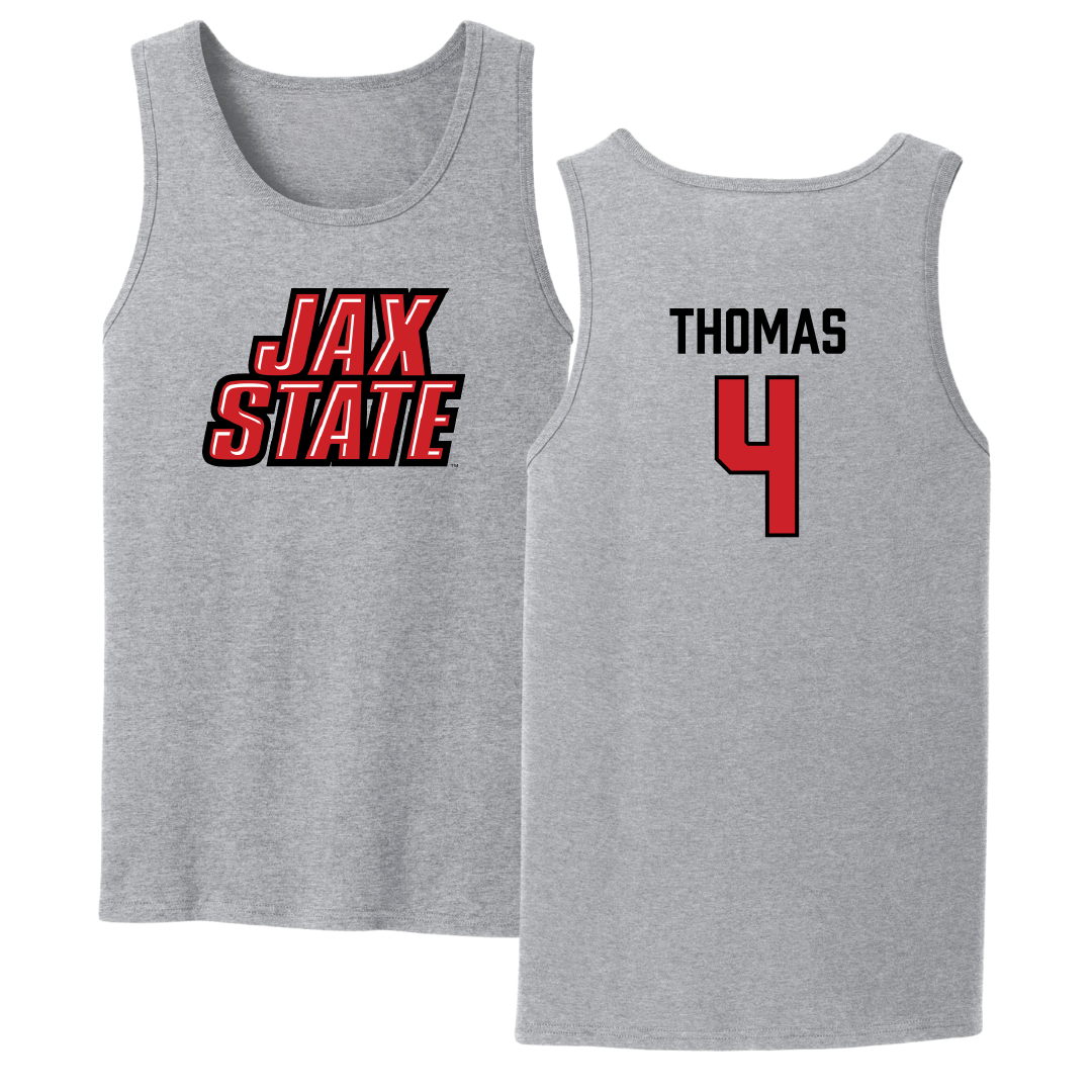 Jacksonville State University Baseball Sport Gray Tank Top - #4 Kenskey Thomas