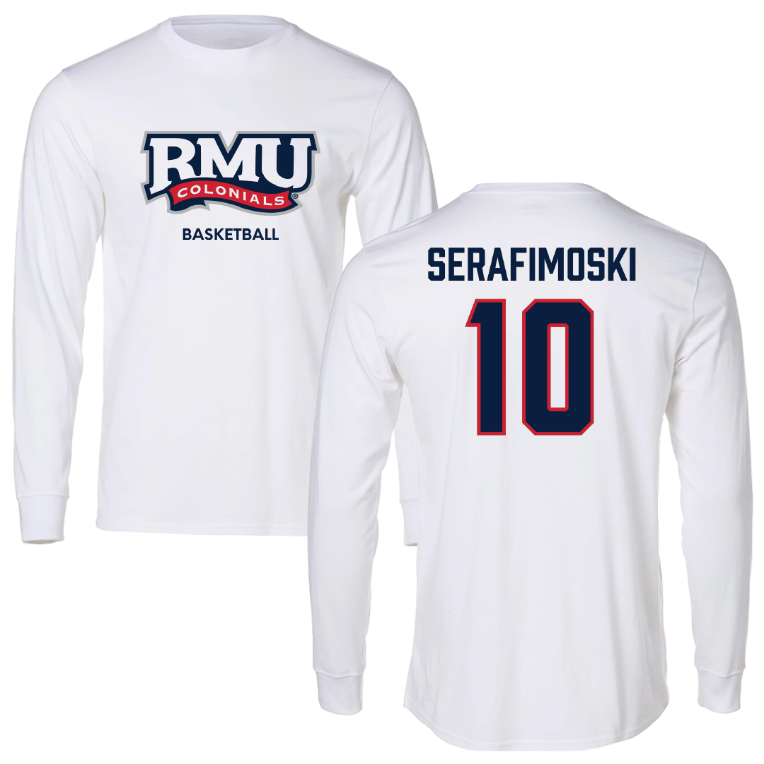 Robert Morris University Basketball (M) White Mascot Long Sleeve - #10 Vasilije Serafimoski