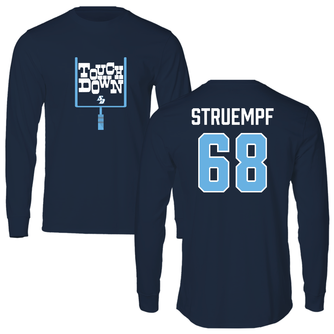 University of San Diego Football Navy Touchdown Long Sleeve - #68 Nick Struempf