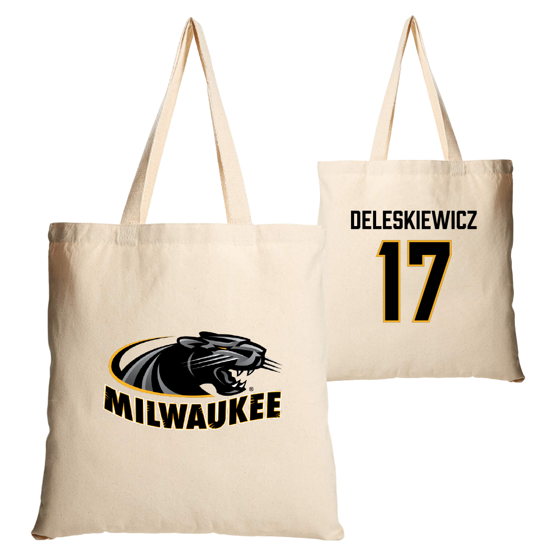 University of Wisconsin-Milwaukee Baseball Tan Canvas Tote Bag - #17 Tyler Deleskiewicz