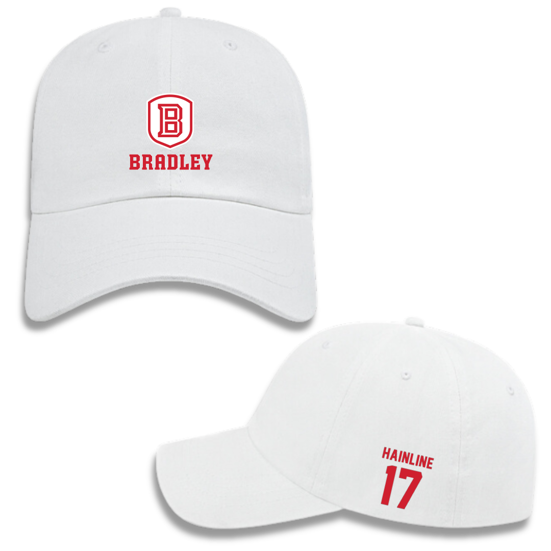 Bradley University Baseball White Hat - #17 Nick Hainline