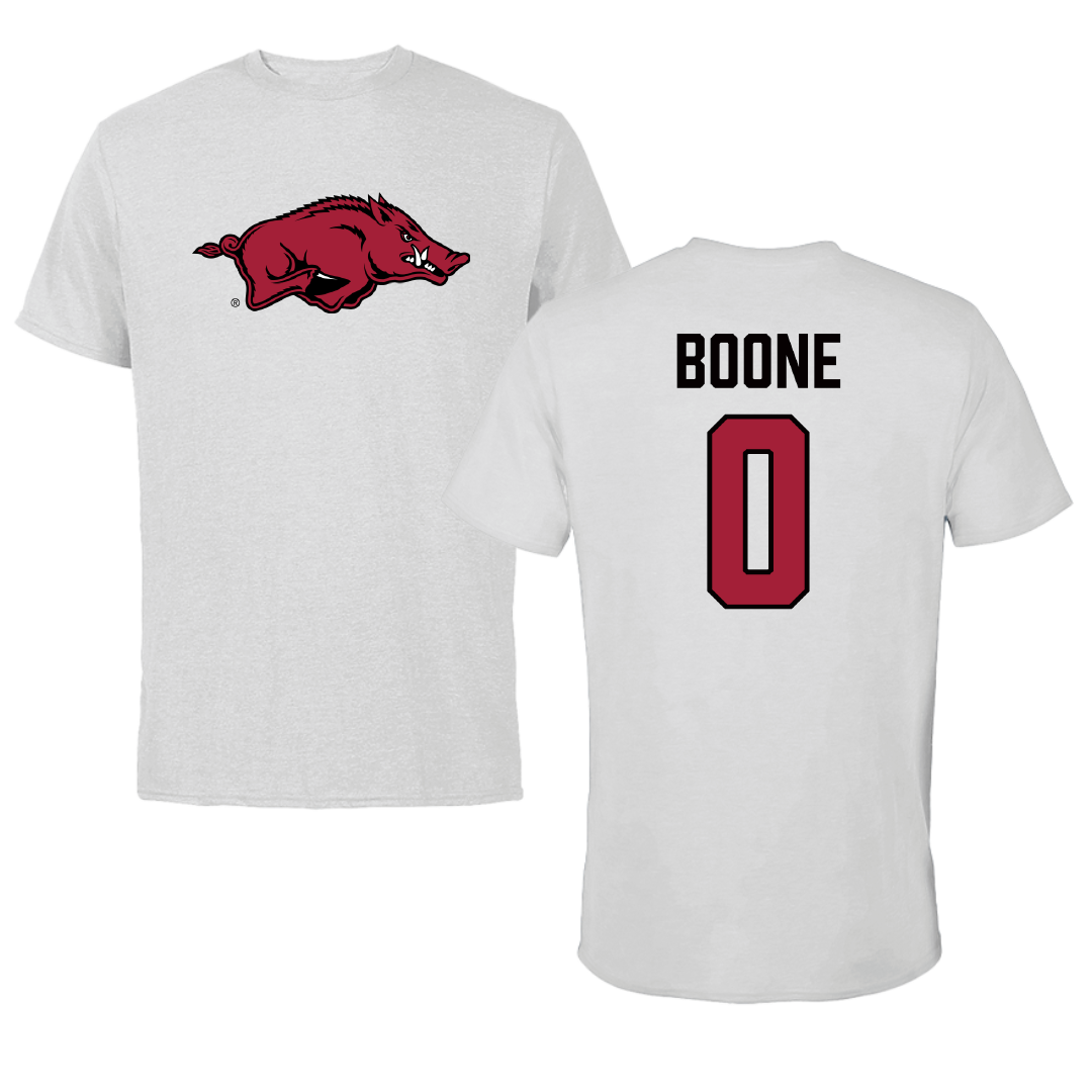University of Arkansas Football Light Gray Tee - #0 Justus Boone