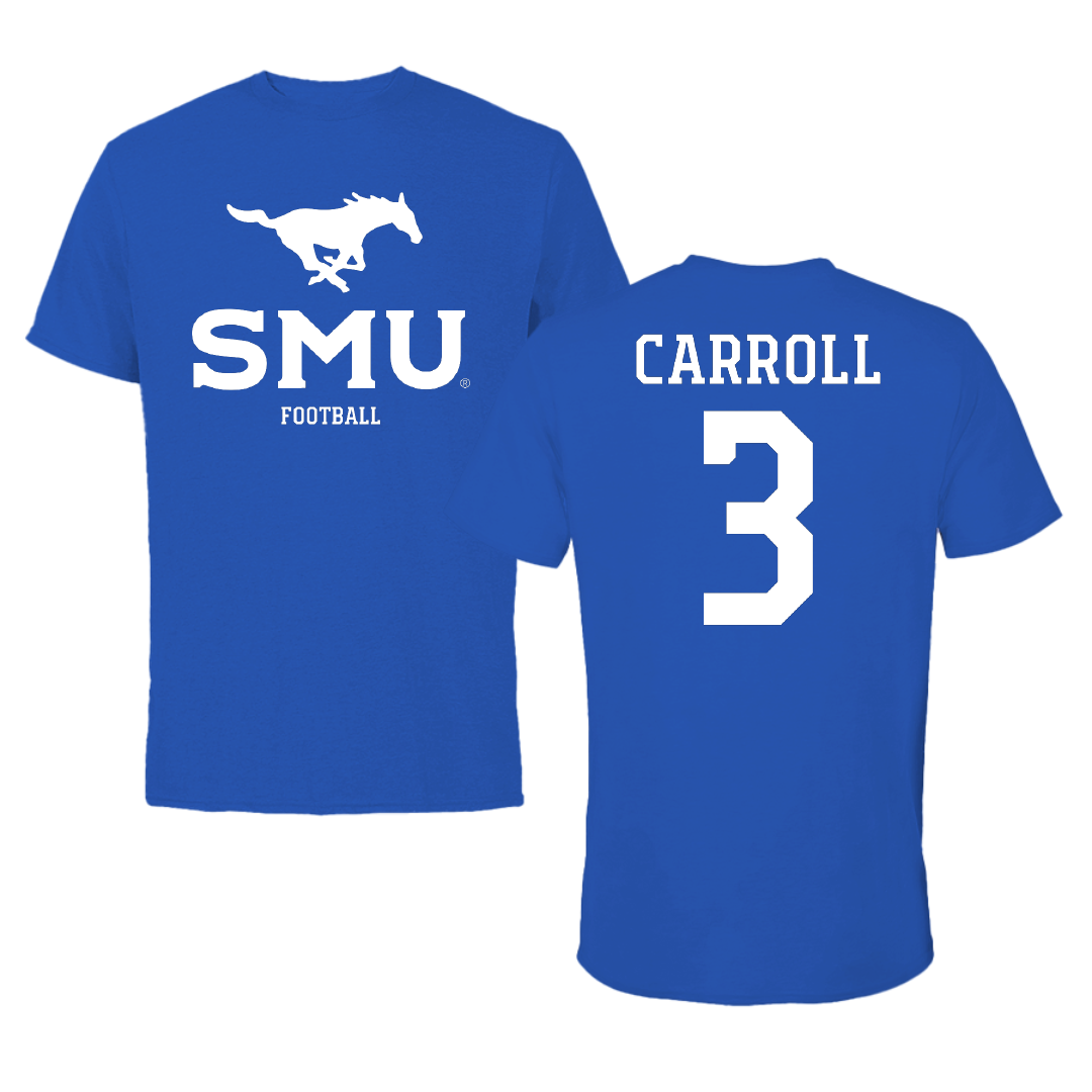 Southern Methodist University Football Blue Mascot Performance Tee - #3 Jamarion Carroll