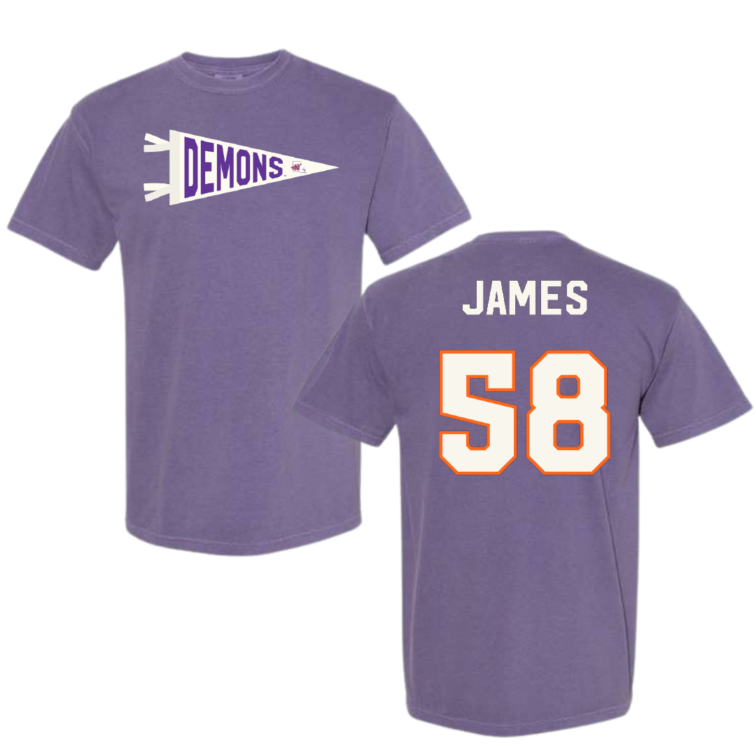 Northwestern State University Football Purple Pennant Comfort Colors Tee - #58 Coby James