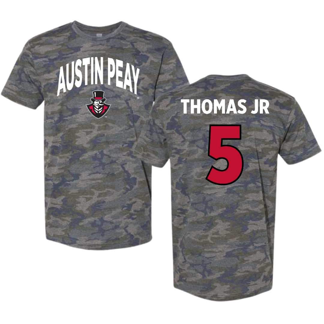 Austin Peay State University Football Vintage Camo Tee - #5 Rashaud Thomas Jr