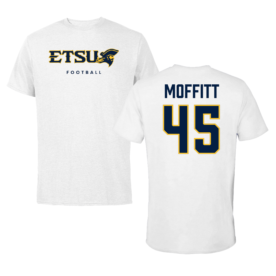 East Tennessee State University Football White Performance Tee - #45 Trevor Moffitt