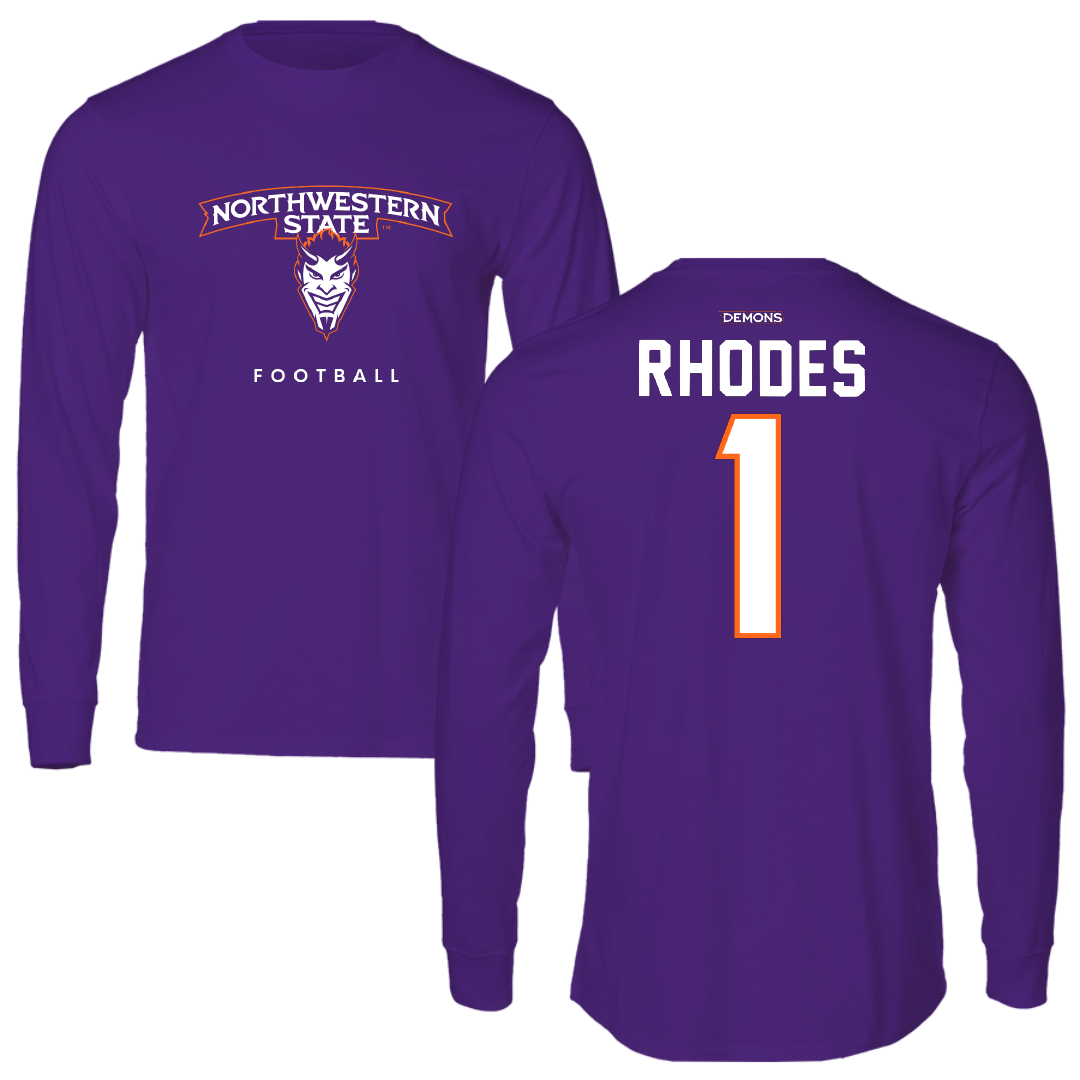 Northwestern State University Football Purple Performance Long Sleeve - #1 Dylan Rhodes