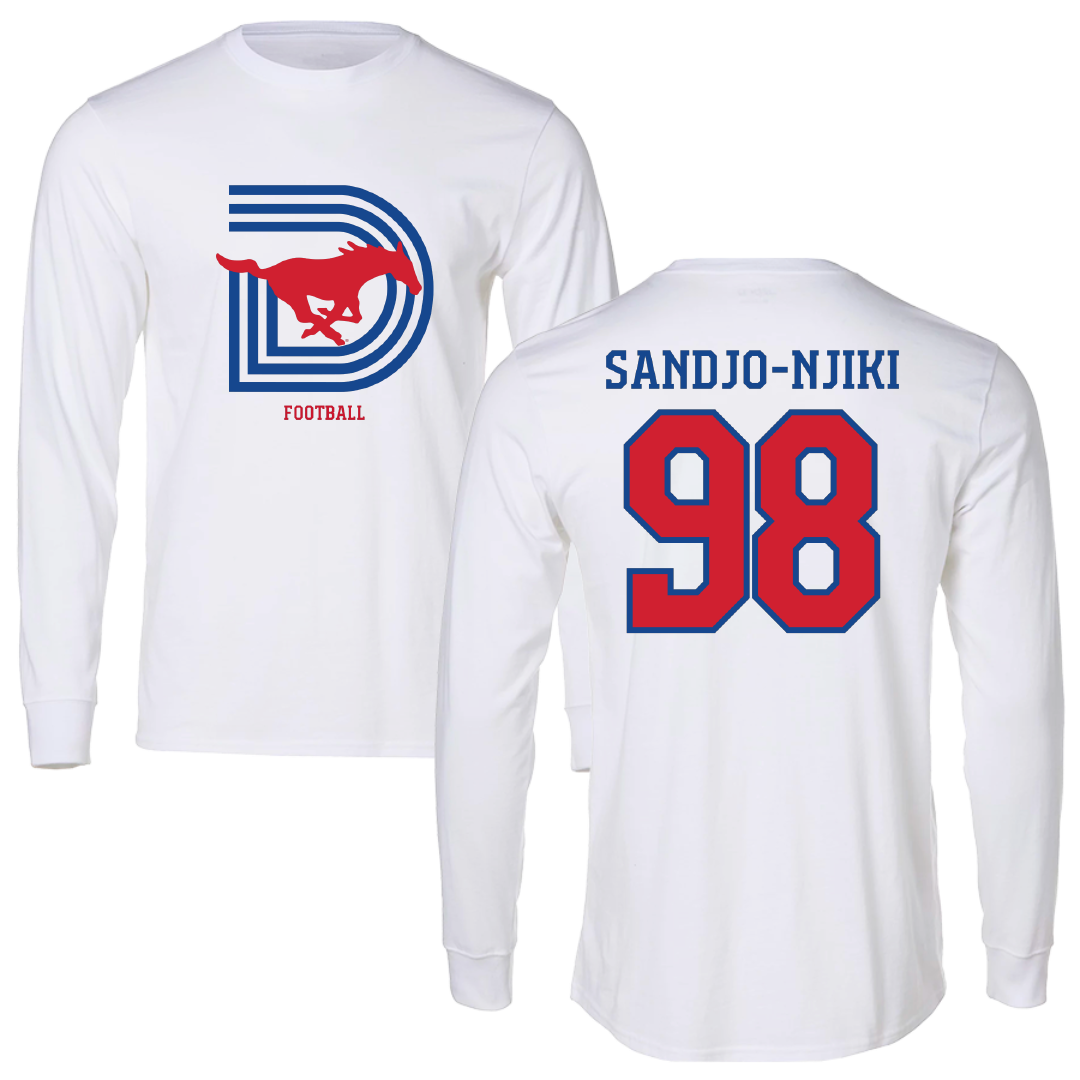 Southern Methodist University Football White Long Sleeve - #98 Mike Sandjo-Njiki