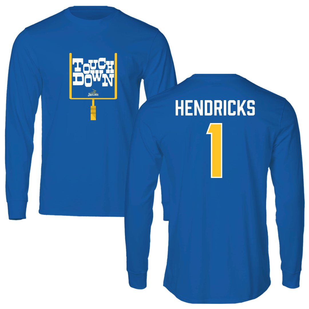 Texas A&M University-Kingsville Football Blue Touchdown Performance Long Sleeve - #1 Demarcus Hendricks