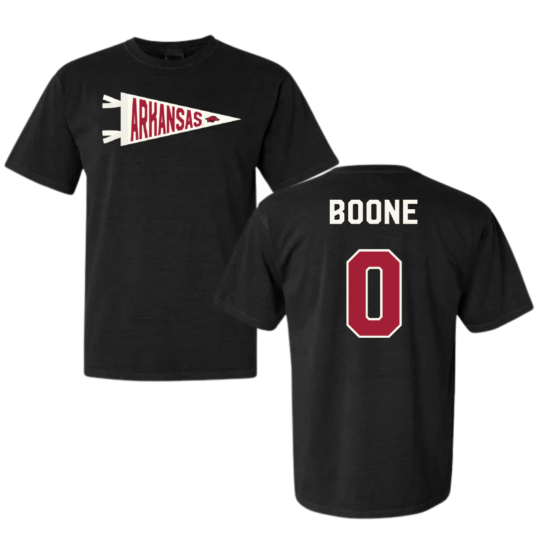 University of Arkansas Football Black Pennant Comfort Colors Tee - #0 Justus Boone