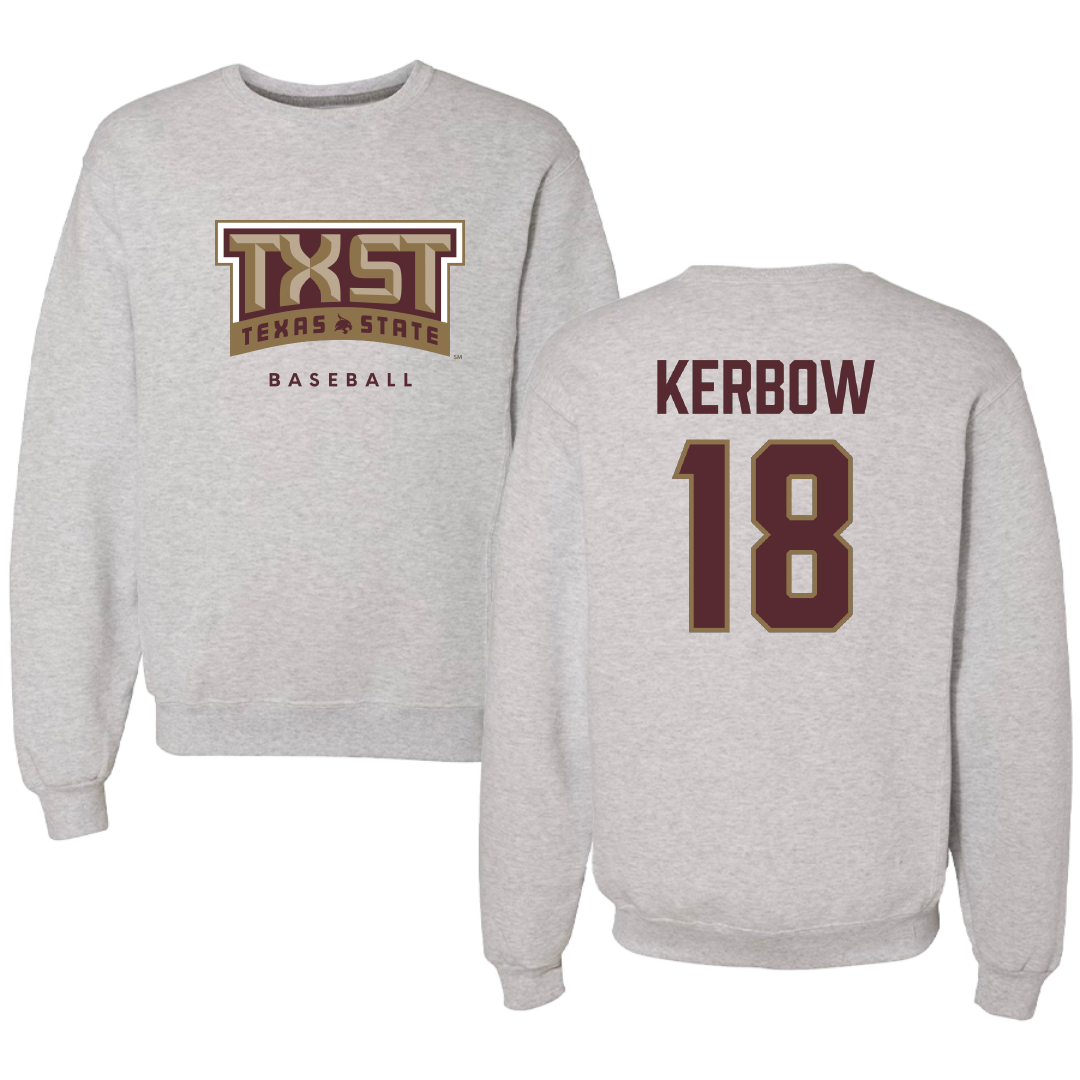 Texas State University Baseball Gray Crewneck - #18 Dylan Kerbow