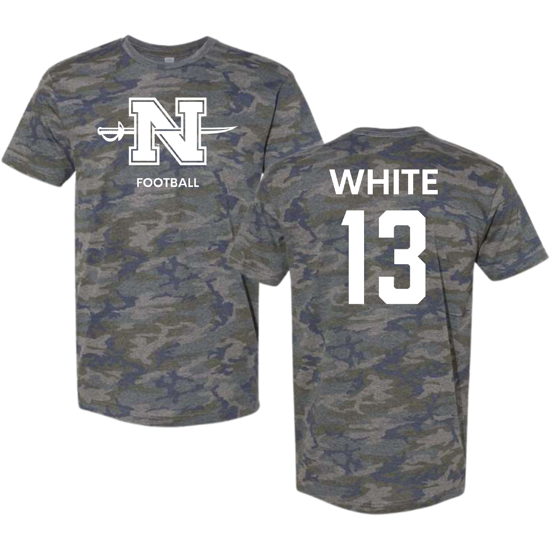 Nicholls State University Football Vintage Camo Tee - #13 Kylin White