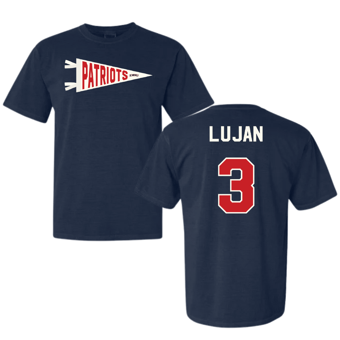 Dallas Baptist University Basketball Navy Pennant Comfort Colors Tee - #3 Ricky Lujan