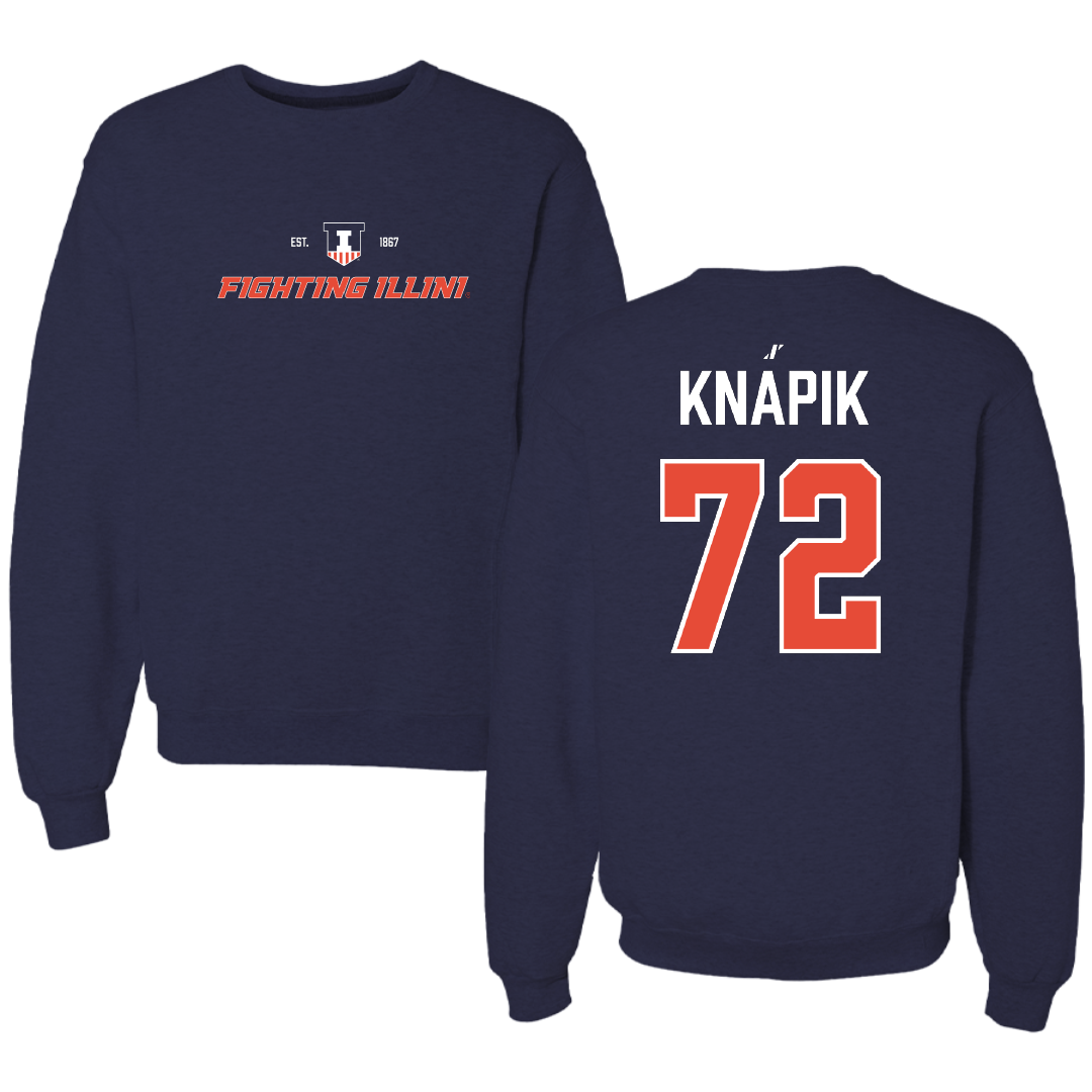 University of Illinois Football Navy General Crewneck - #72 Ayden Knapik