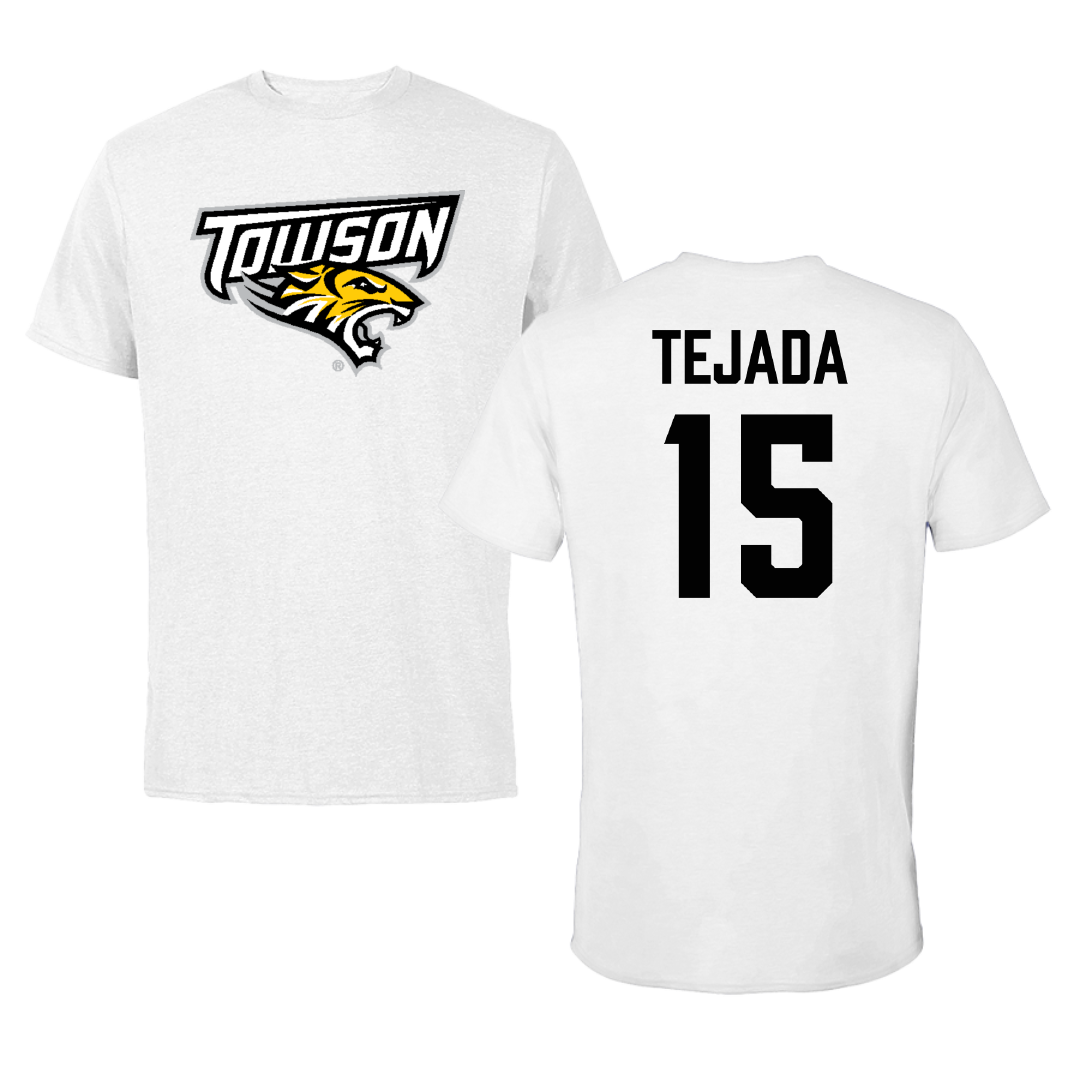 Towson University Basketball (M) White Tee - #15 Tyler Tejada