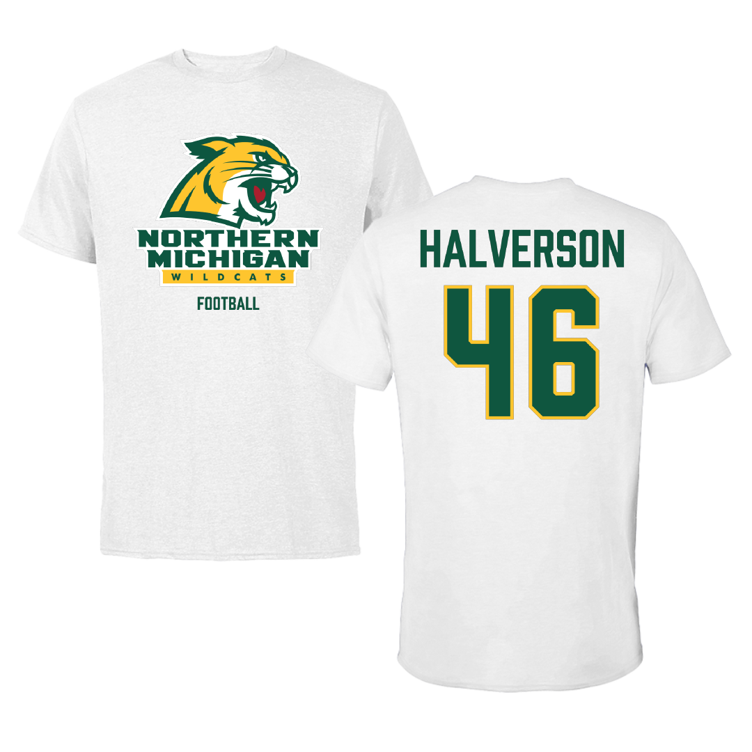 Northern Michigan University Football White Tee - #46 Owen Halverson