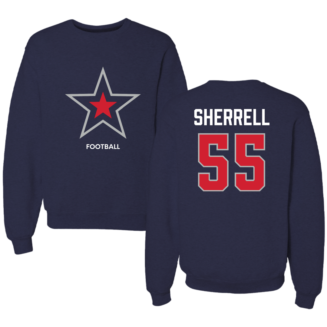 Robert Morris University Football Navy Mascot Crewneck - #55 Tayvon Sherrell