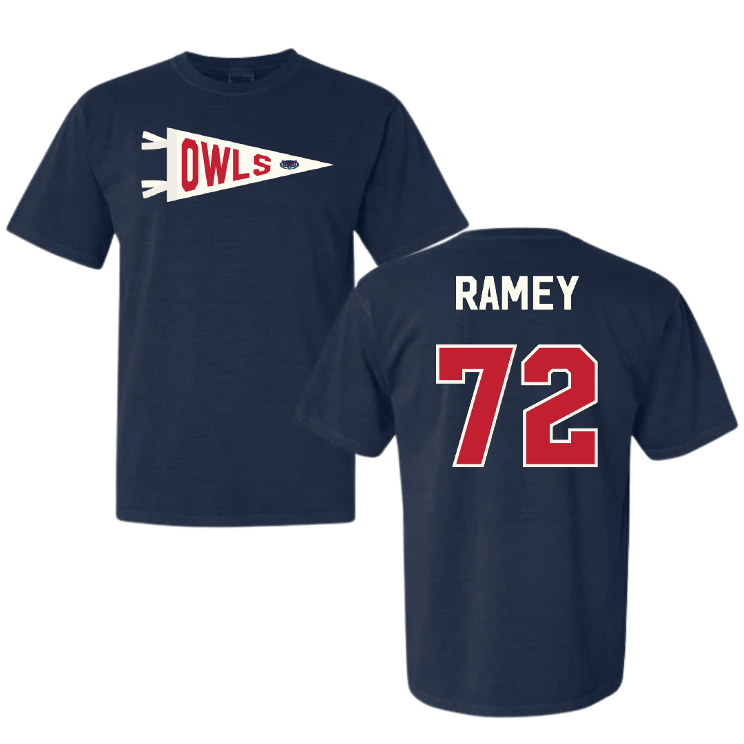 Florida Atlantic University Football Navy Pennant Comfort Colors Tee - #72 Brayden Ramey